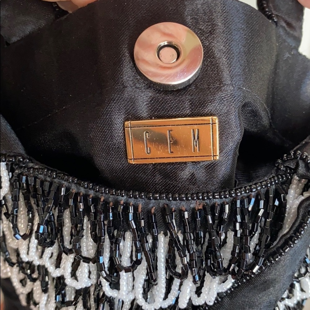 CEM Black and White Beaded Shoulder Purse - Picture 5 of 6
